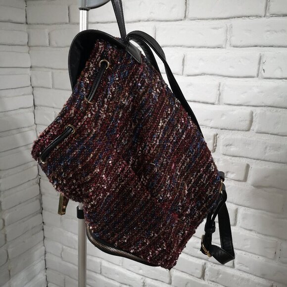 Aldo Adult Ladies Burgundy with Sparkly Yarn & Black Trim Snap Closure Backpack - Picture 5 of 16